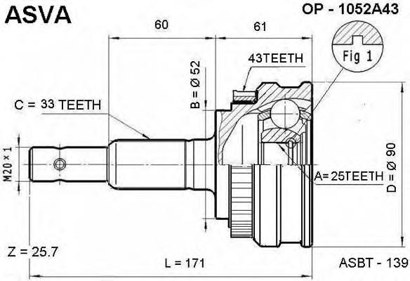 OP1052A43 Asva junta homocinética exterior delantera