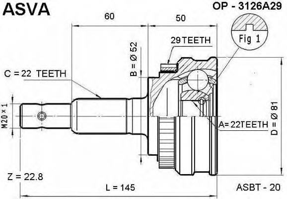 OP3126A29 Asva junta homocinética exterior delantera