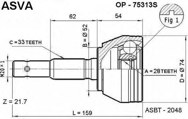 OP75313S Asva junta homocinética exterior delantera