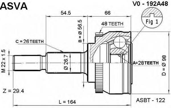 VO192A48 Asva junta homocinética exterior delantera