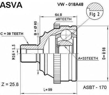 VW018A48 Asva junta homocinética exterior delantera