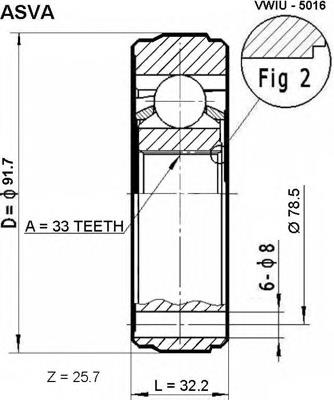 VWIU5016 Asva junta homocinética interior delantera