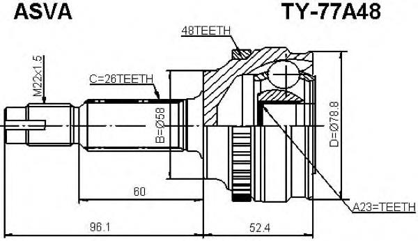 Junta homocinética exterior delantera TY77A48 Asva