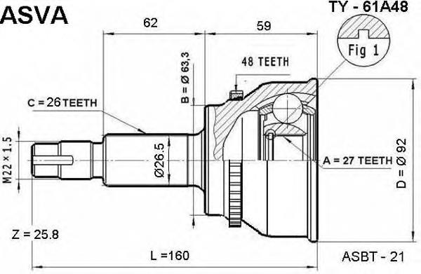 TY61A48 Asva junta homocinética exterior delantera