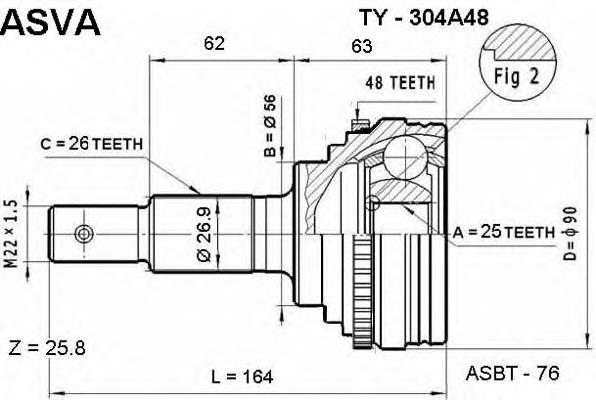 TY304A48 Asva junta homocinética exterior delantera