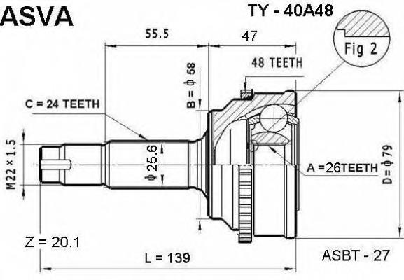 TY40A48 Asva junta homocinética exterior delantera