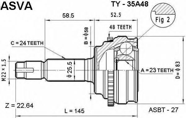 TY35A48 Asva junta homocinética exterior delantera