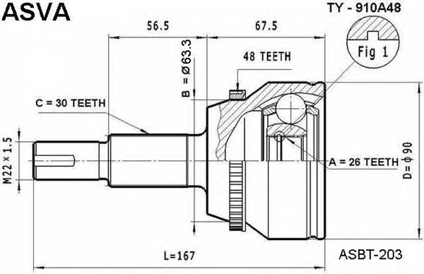 TY910A48 Asva junta homocinética exterior delantera