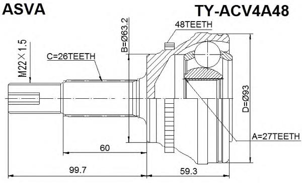 Junta homocinética exterior delantera TYACV4A48 Asva