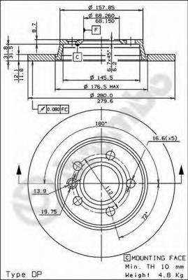 08728814 Brembo Freno de disco trasero