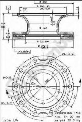 09848620 Brembo disco de freno trasero