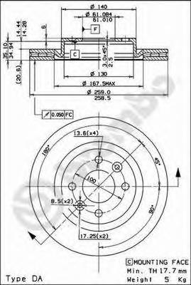 Comprar 09580224 Brembo Freno de disco delantero