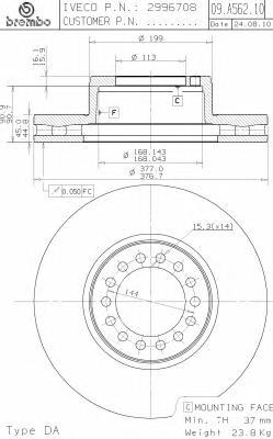 Freno de disco delantero 09A56210 Brembo