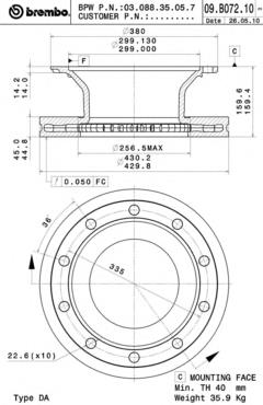 09B07210 Brembo disco de freno trasero