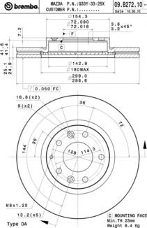 Disco de freno 09B27210 Brembo