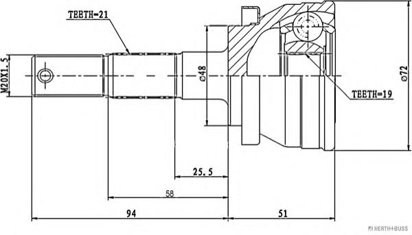 Junta homocinética exterior delantera J2821014 Jakoparts