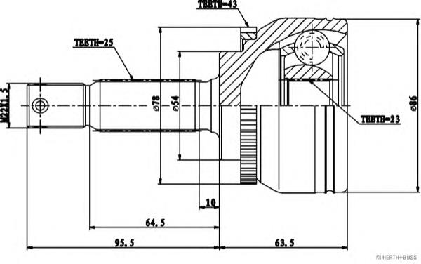 Junta homocinética exterior delantera J2825129 Jakoparts