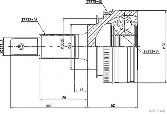 Junta homocinética exterior delantera J2822119 Jakoparts