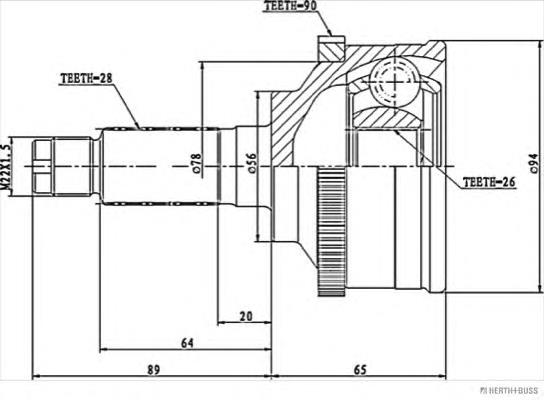 Junta homocinética exterior delantera J2823113 Jakoparts