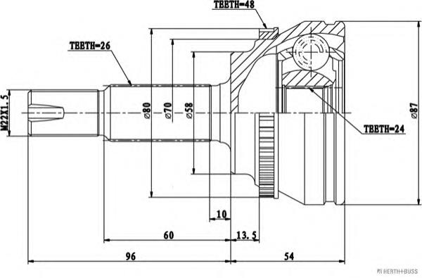 Junta homocinética exterior delantera J2822132 Jakoparts