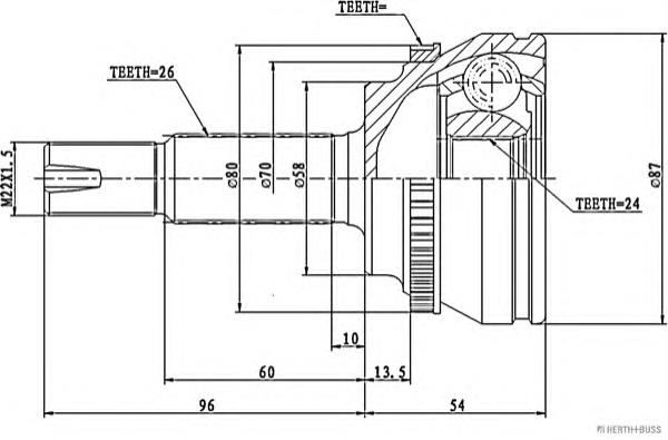 Junta homocinética exterior delantera J2832132 Jakoparts