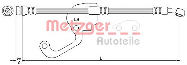 4116229 Metzger tubo flexible de frenos delantero derecho