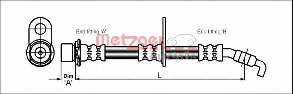 4111427 Metzger tubo flexible de frenos delantero derecho