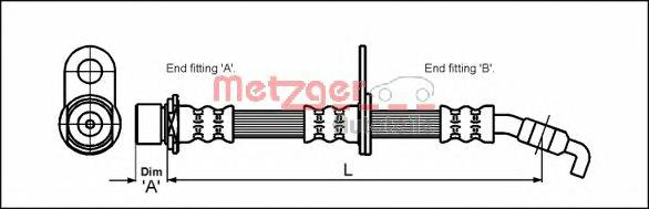 4112200 Metzger tubo flexible de frenos delantero derecho