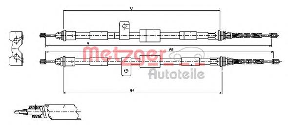 11.5456 Metzger cable de freno de mano trasero derecho/izquierdo