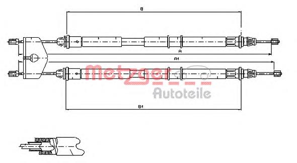 11.5453 Metzger cable de freno de mano trasero derecho/izquierdo