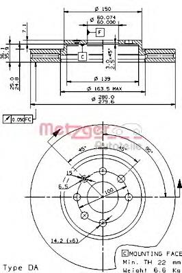 27601 Metzger freno de disco delantero