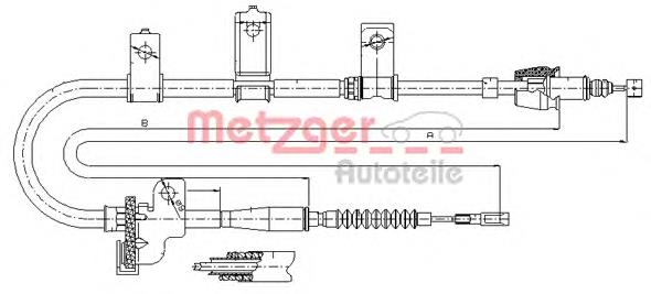 17.6020 Metzger cable de freno de mano trasero derecho