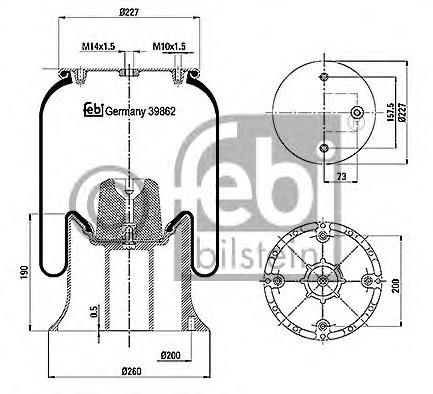 Muelle neumático, suspensión, eje delantero 125061 Diesel Technic