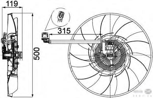 Ventilador (rodete +motor) refrigeración del motor con electromotor completo 8MV376757521 HELLA