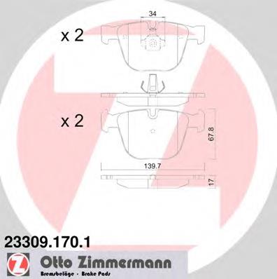Pastillas de freno traseras 233091701 Zimmermann