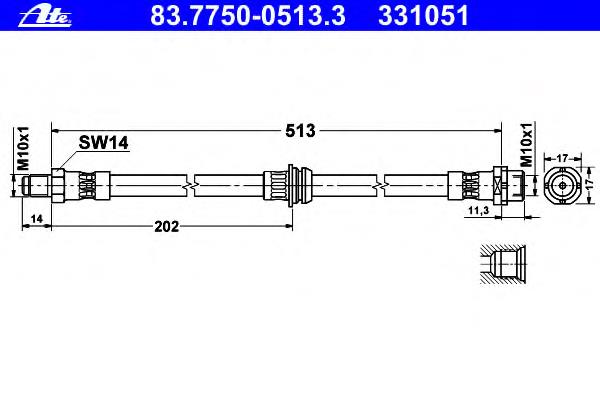 83.7750-0513.3 ATE tubo flexible de frenos trasero