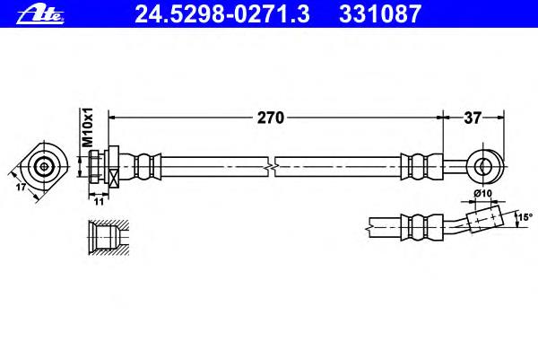 24.5298-0271.3 ATE tubo flexible de frenos trasero derecho