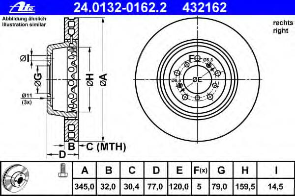 24.0132-0162.2 ATE disco de freno trasero