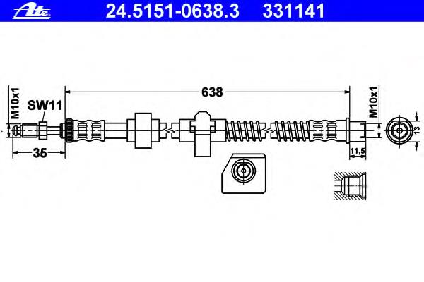 24.5151-0638.3 ATE tubo flexible de frenos trasero izquierdo