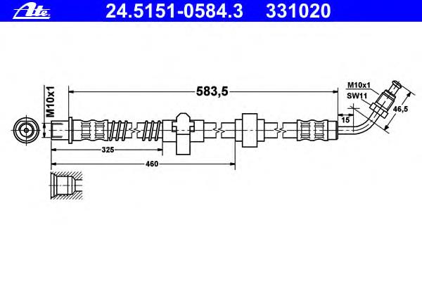 24.5151-0584.3 ATE tubo flexible de frenos trasero derecho