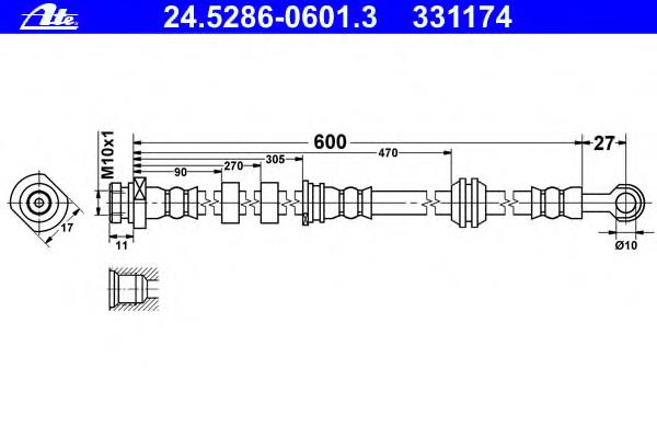 24.5286-0601.3 ATE tubo flexible de frenos delantero derecho