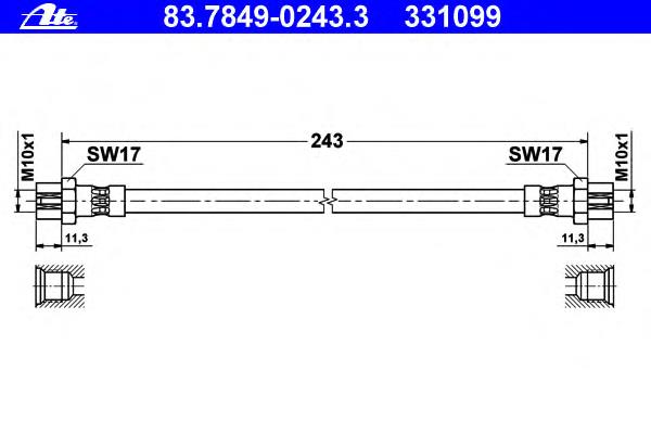83.7849-0243.3 ATE tubo flexible de frenos trasero