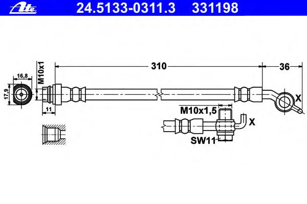 24.5133-0311.3 ATE tubo flexible de frenos trasero