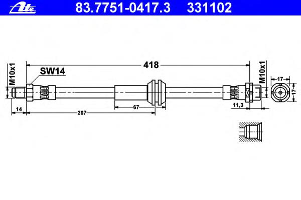 83.7751-0417.3 ATE tubo flexible de frenos trasero