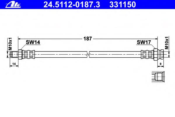 24.5112-0187.3 ATE tubo flexible de frenos trasero