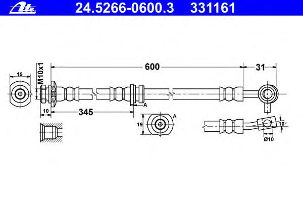 24.5266-0600.3 ATE tubo flexible de frenos delantero izquierdo