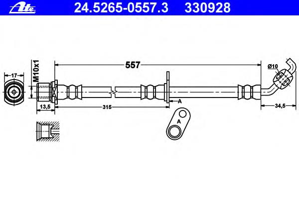 24.5265-0557.3 ATE tubo flexible de frenos delantero derecho