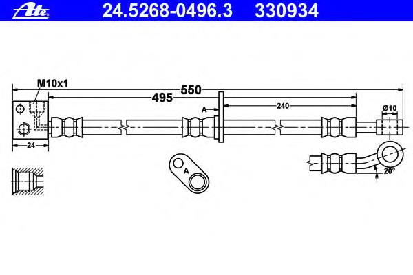 24.5268-0496.3 ATE tubo flexible de frenos delantero derecho