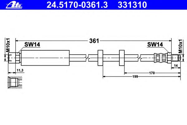 24.5170-0361.3 ATE tubo flexible de frenos trasero