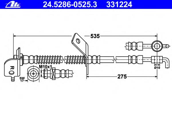 24.5286-0525.3 ATE tubo flexible de frenos delantero derecho